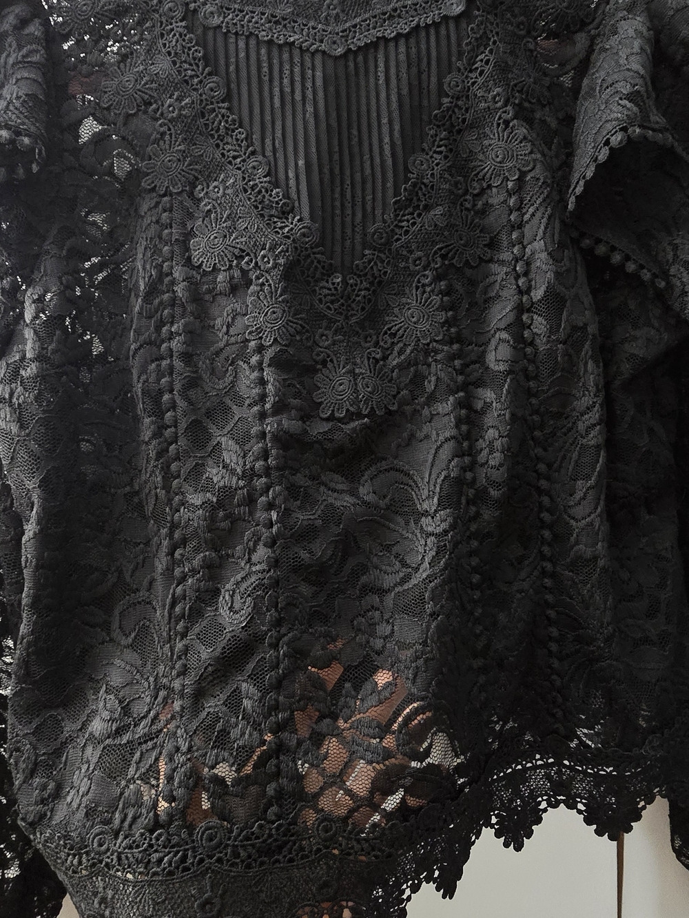 NWOT: Ultra Pink: Black Lace Long-Sleeve Blouse - Elegant Sheer Top - Picture 5 of 11